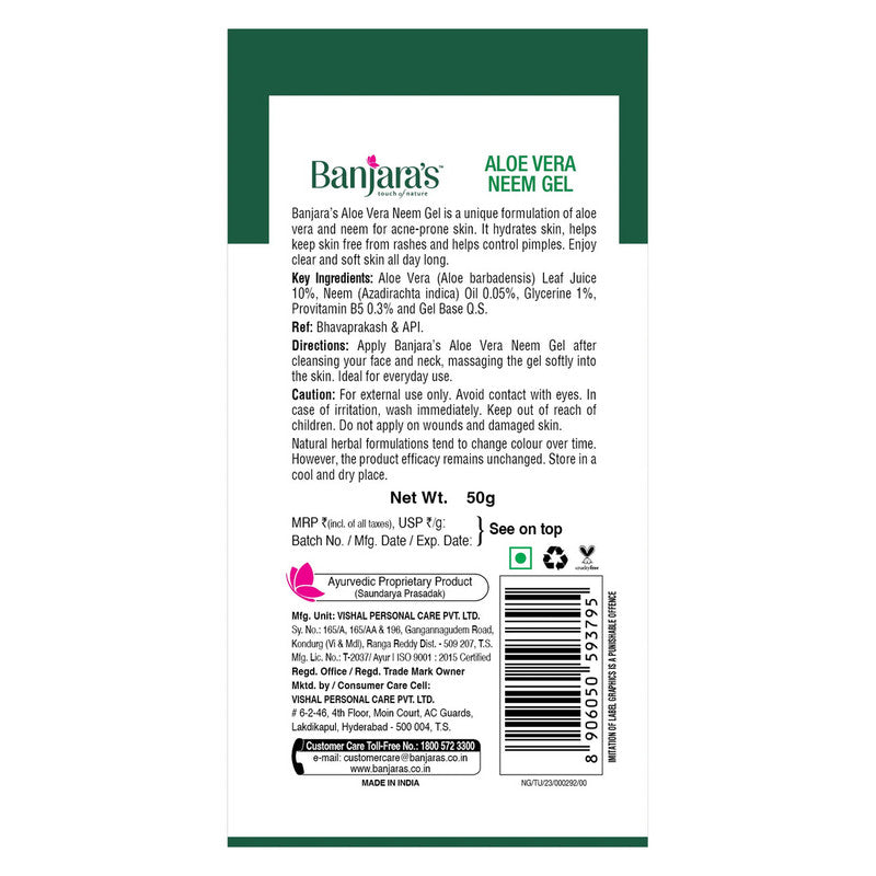 Banjara's Aloe Vera & Neem Skin Moisturizing Gel 50g