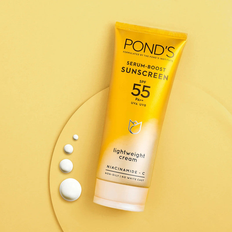 Ponds Serum Boost Sunscreen SPF 55 PA++ Light Weight Cream 50g Pack of 2