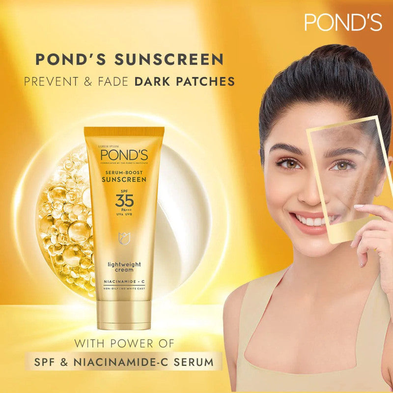 Ponds Serum Boost Sunscreen SPF 35 PA+++ Light Weight Cream 15g Pack of 3