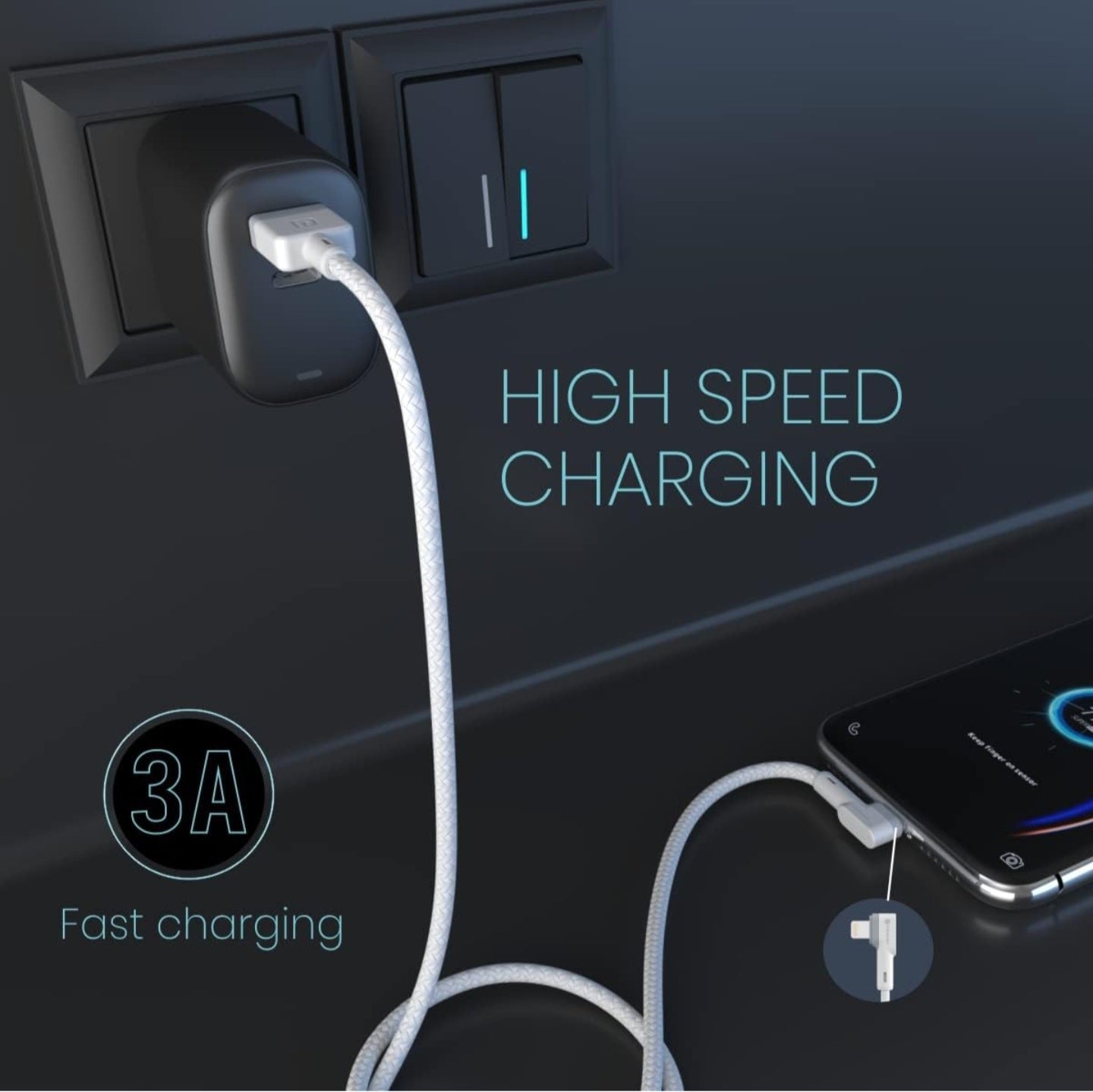 Portronics Konnect L 1.2M POR-1401 Fast Charging 3A 8 Pin USB Cable with Charge & Sync Function (White)