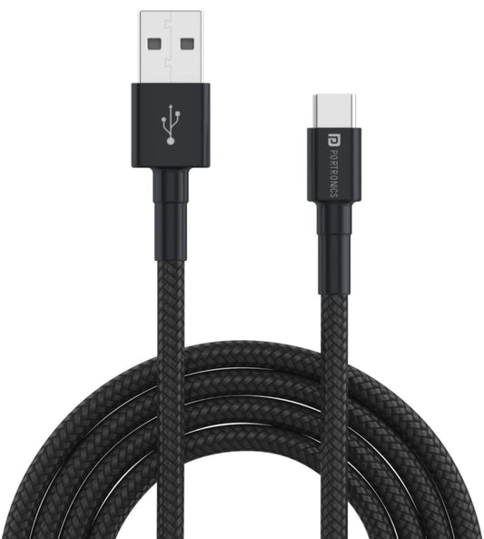 Portronics Konnect B Type C Cable with 3.0A Output, Nylon Braided, Fast Data Sync, Tangle Resistant, 1M Length(Black)