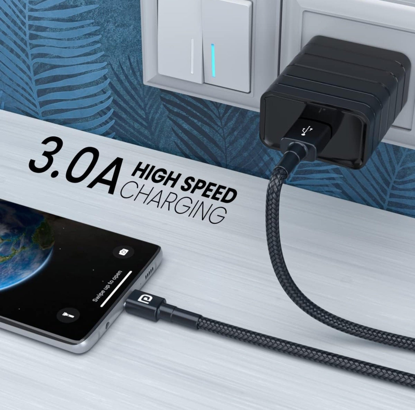 Portronics Konnect B Type C Cable with 3.0A Output, Nylon Braided, Fast Data Sync, Tangle Resistant, 1M Length(Black)