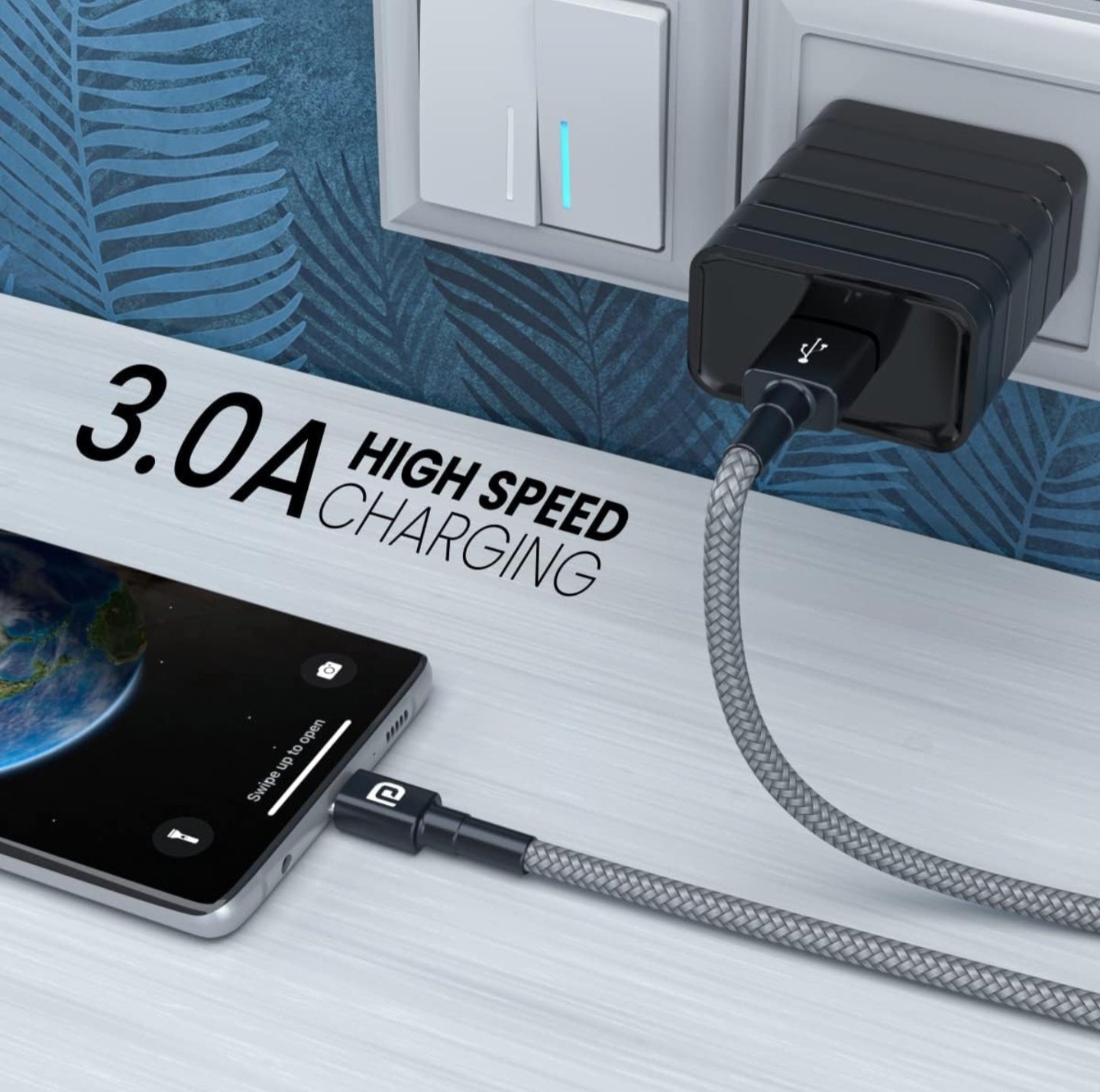 Portronics Konnect B Type C Cable with 3.0A Output, Nylon Braided, Fast Data Sync, Tangle Resistant, 1M Length(Grey)