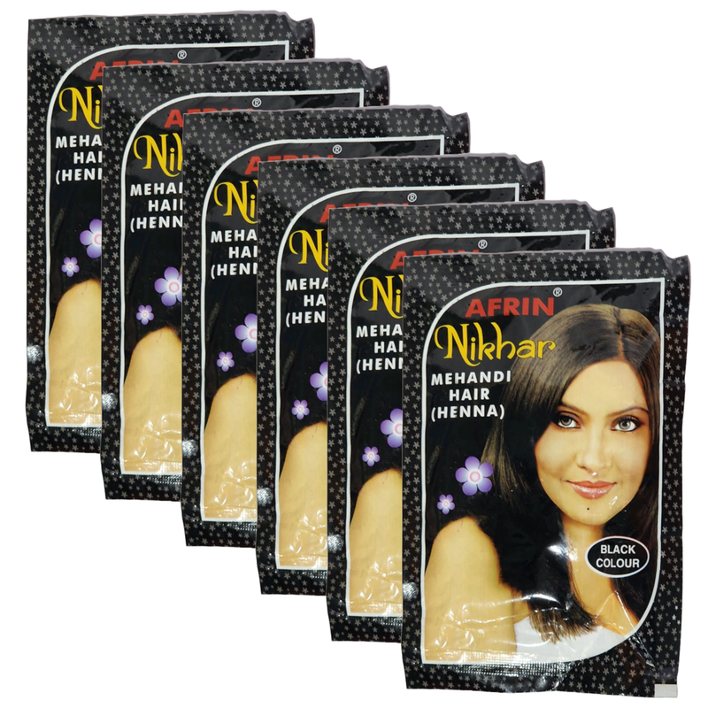 Afrin Nikhar Mehandi Henna Black Colour Hair - 45g (Pack Of 6)