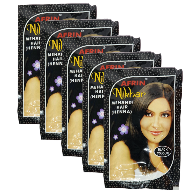 Afrin Nikhar Mehandi Henna Black Colour Hair - 45g (Pack Of 5)
