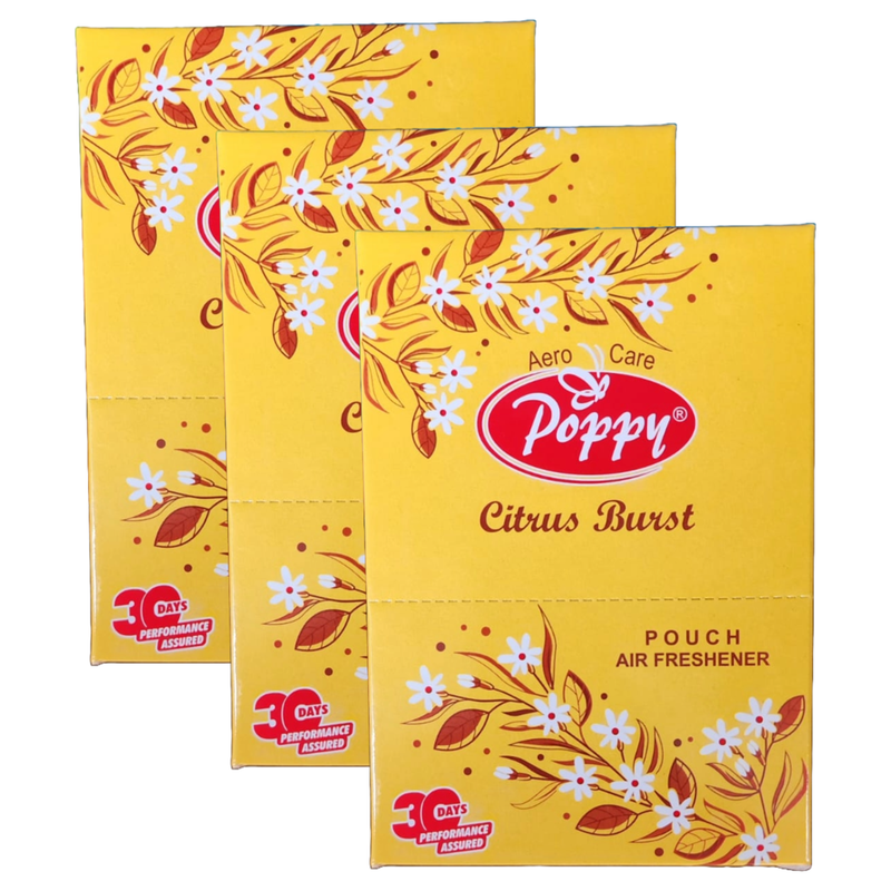 Poppy Natural Fresh Citrus Burst Pouch Air Freshener 6x10g Pack of 3