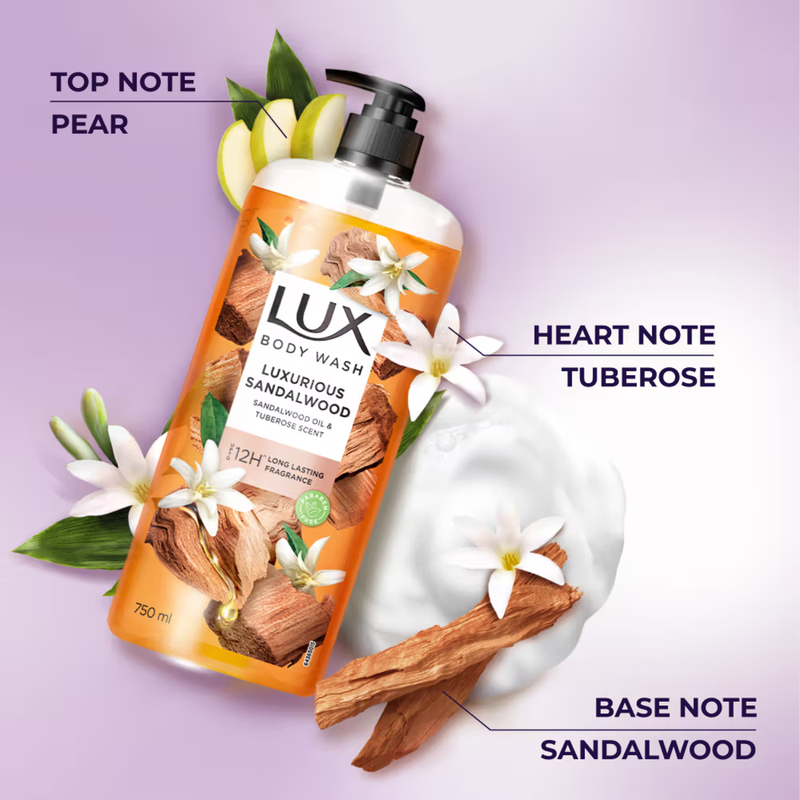 Lux Luxurious Sandalwood Oil & Tuberose Scent Body Wash 750ml Pack of 2