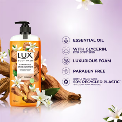 Lux Luxurious Sandalwood Oil & Tuberose Scent Body Wash 750ml Pack of 2