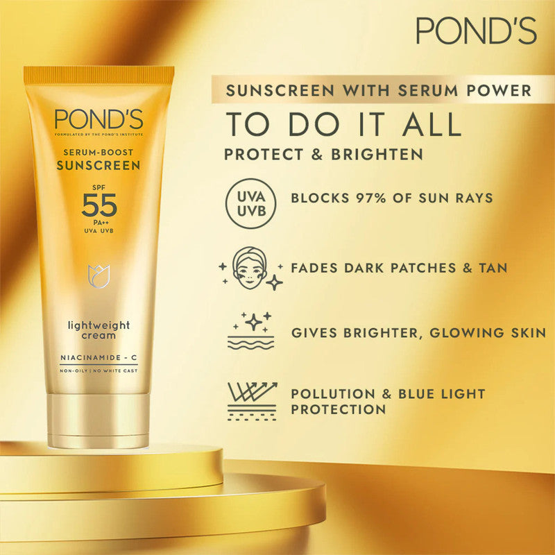 Ponds Serum Boost Sunscreen SPF 55 PA++ Light Weight Cream 50g