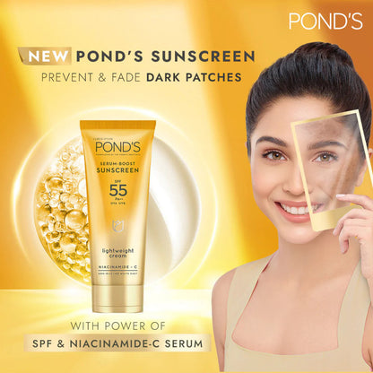 Ponds Serum Boost Sunscreen SPF 55 PA++ Light Weight Cream 50g