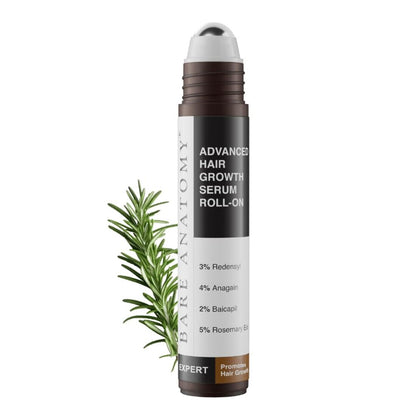 Bare Anatomy Advanced Hair Growth Serum Roll-On| 3% Redensyl + 4% Anagain + 2% Baicapil + 5% Rosemary, Rice Water, Biotin & Saw Palmetto| Reduces Hair Fall, Supports Hair Growth for Men & Women | 25ml Without Box