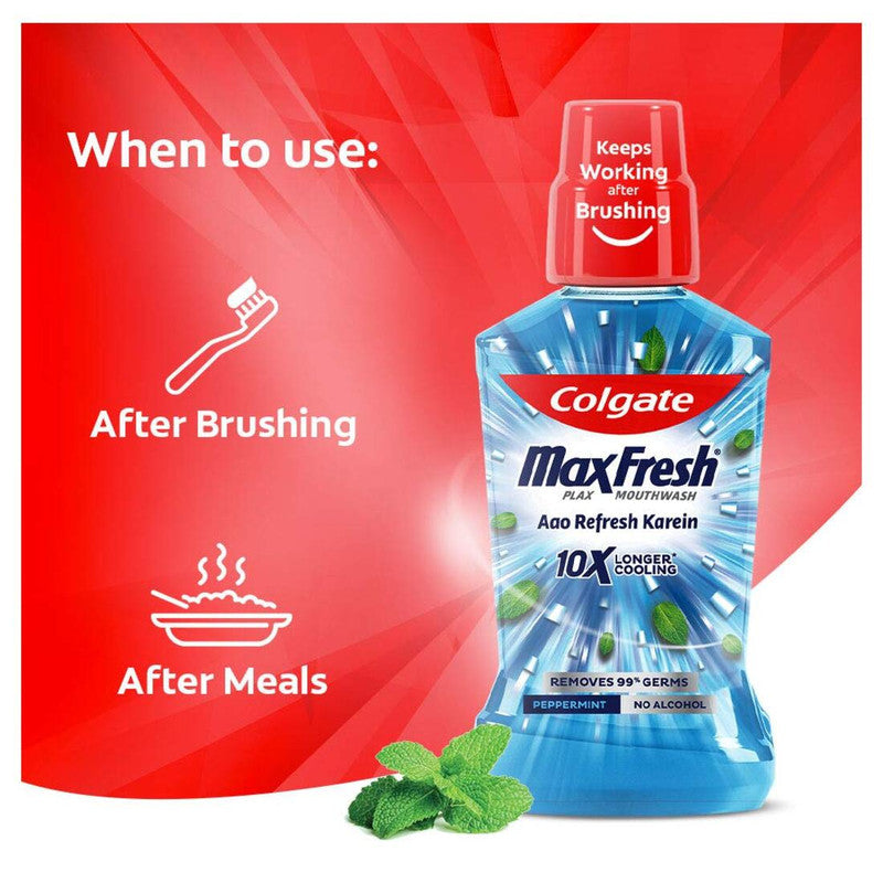 Colgate MaxFresh Longer Cooling 10X Peppermint Mouthwash 250ml Pack of 2