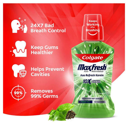 Colgate MaxFresh Longer Cooling 10X Fresh Tea Mouthwash 250ml Pack of 2