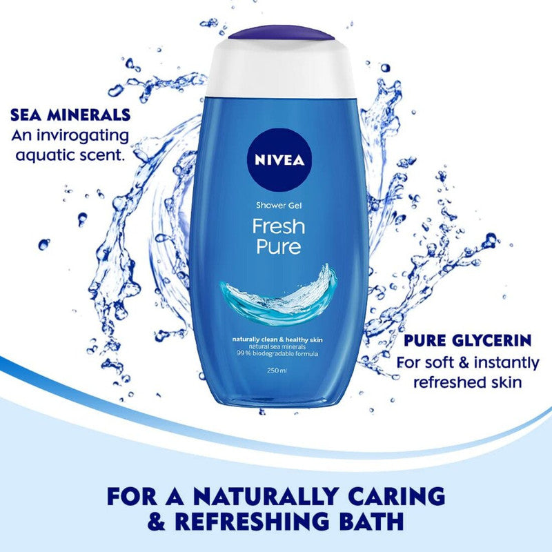 Nivea Fresh Pure Naturally Clean & Healthy Skin Shower Gel 250ml Pack of 3
