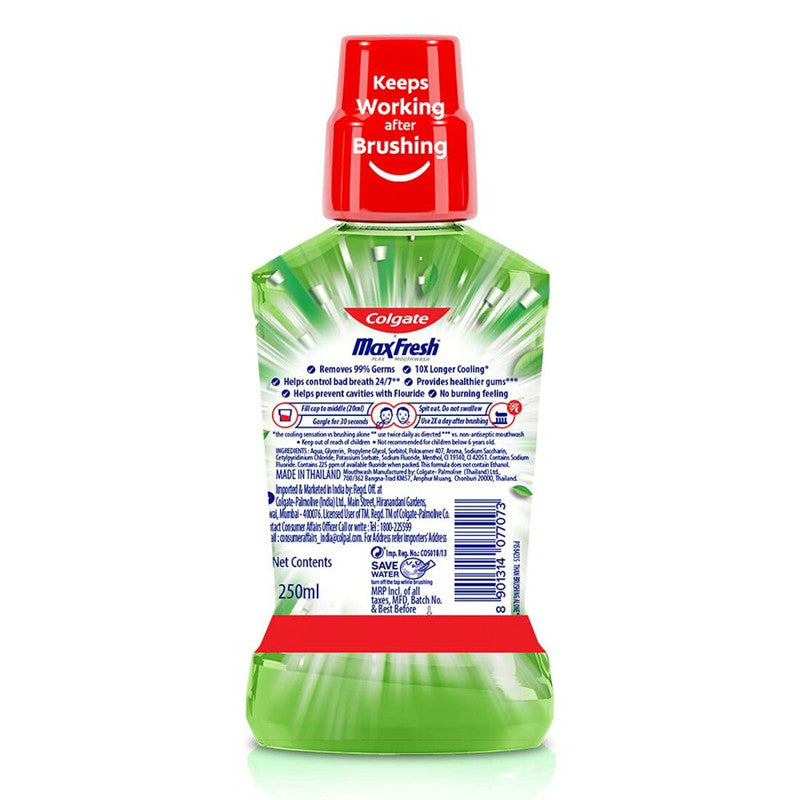 Colgate MaxFresh Longer Cooling 10X Fresh Tea Mouthwash 250ml Pack of 2