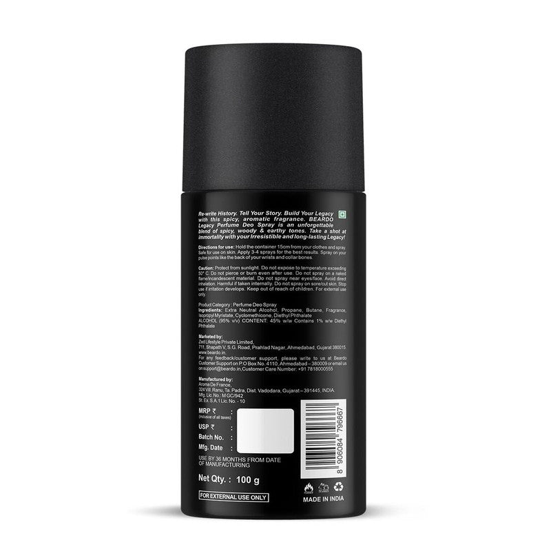 Beardo Legacy Long Lasting Perfume Deo Spray 100g