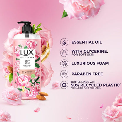 Lux Soft Rose French Rose & Almond Oil Body Wash 750ml Pack of 2