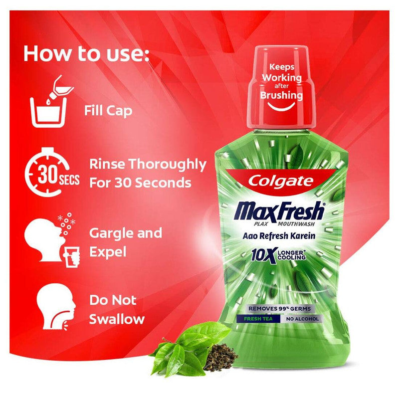 Colgate MaxFresh Longer Cooling 10X Fresh Tea Mouthwash 250ml Pack of 2