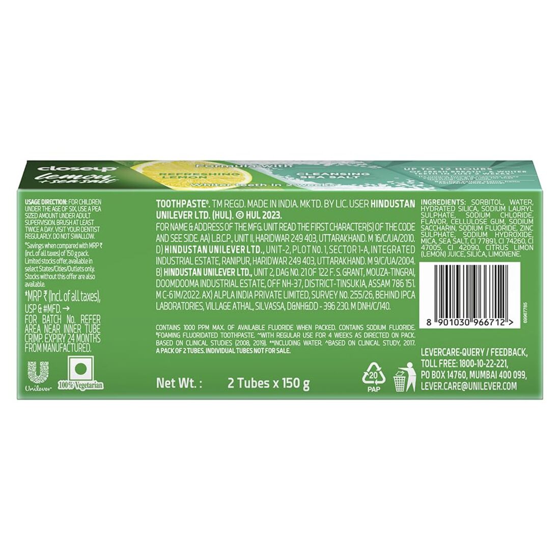 Closeup Lemon + Sea Salt Toothpaste (150gm x 2)(Pack of 1)