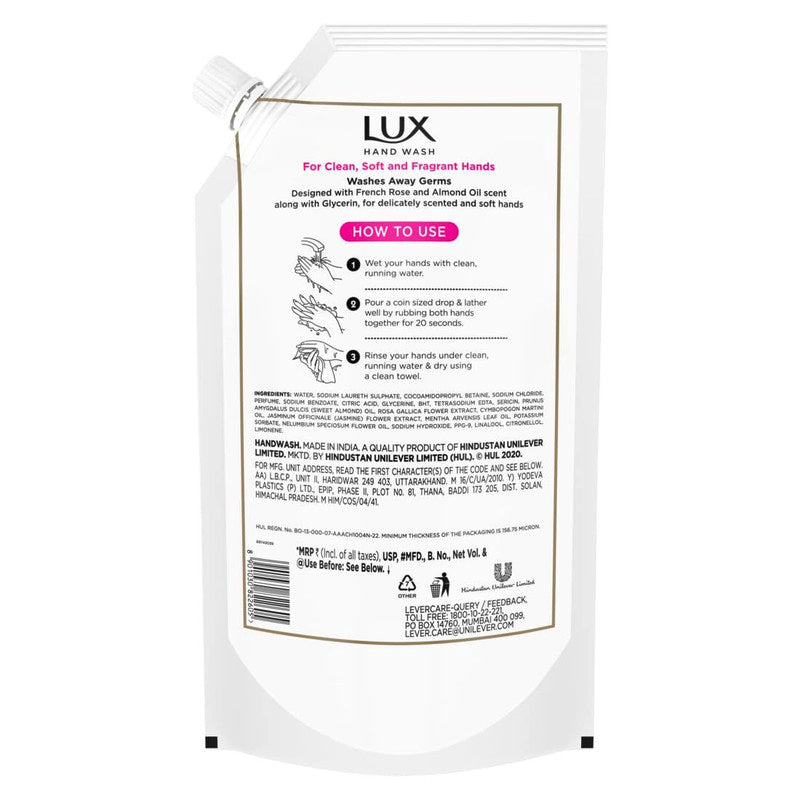 Lux French Rose & Almond Oil For Clean & Soft Hand Wash 675ml Pack of 2