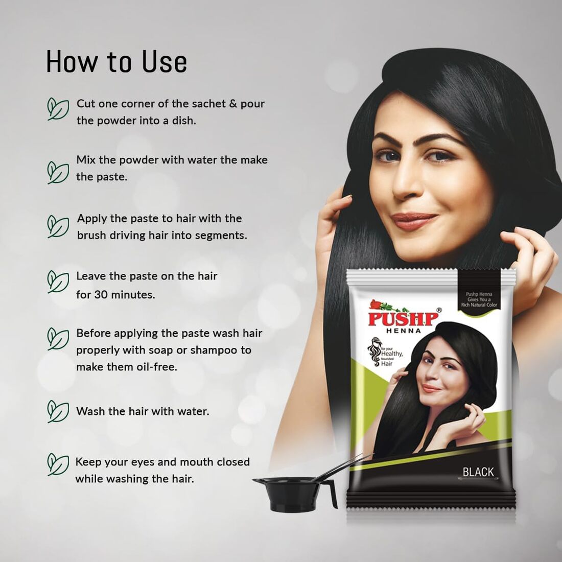 Pushp Black Henna Nourished Hair Powder 10g
