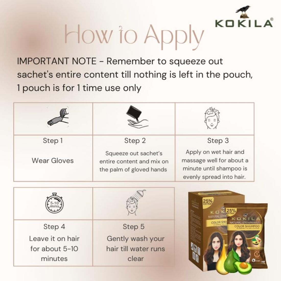 Kokila Natural Brown Hair Color Shampoo 15ml