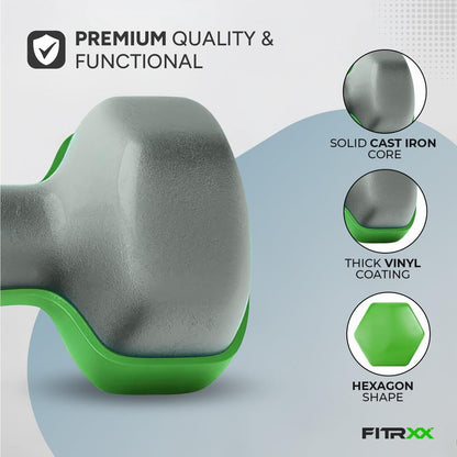 Fitrxx Vinyl Dumbbells 1 kg | Men and Women | Non-Slippery Dumbbell for Home and Gym | Full Body Workout |