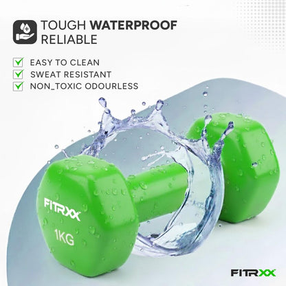 Fitrxx Vinyl Dumbbells 1 kg | Men and Women | Non-Slippery Dumbbell for Home and Gym | Full Body Workout |