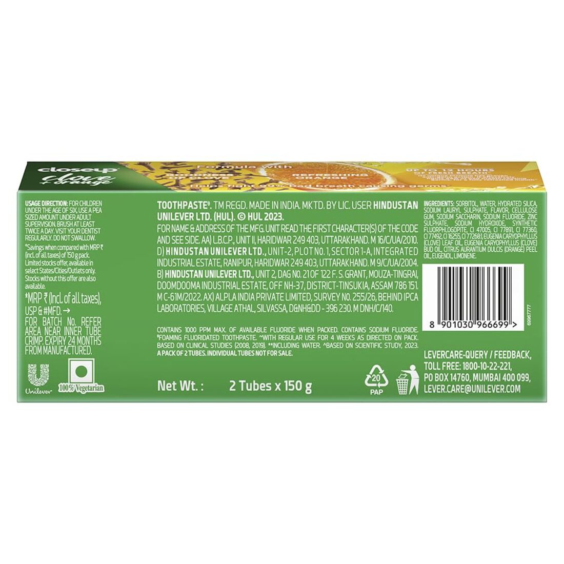 Closeup Clove + Orange Helps Fight 99% Toothpaste (150g x 2)