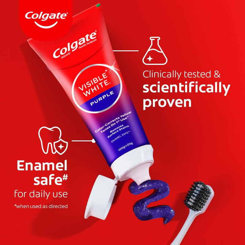 Colgate Visible White Purple Anticavity Toothpaste 100g Pack of 2