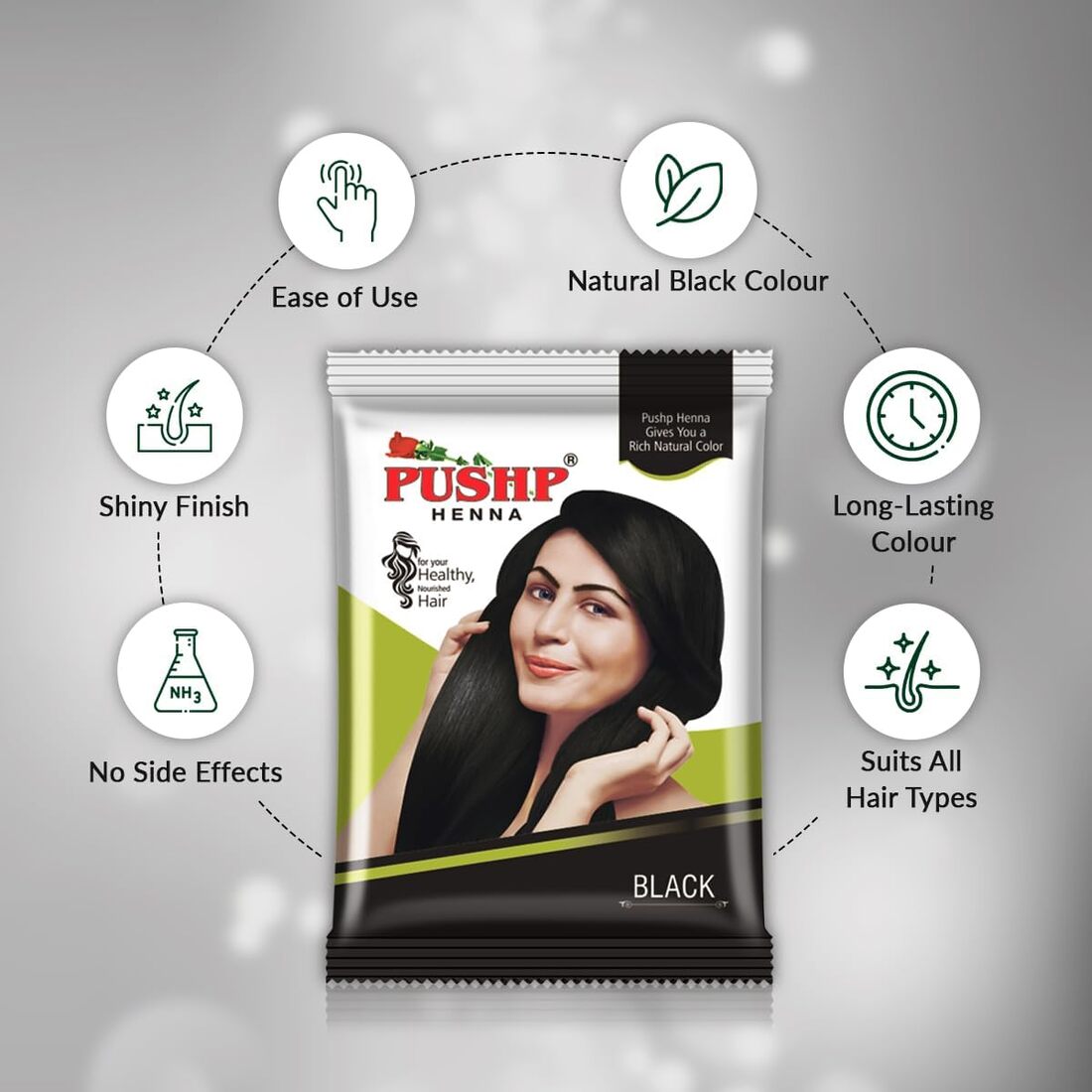 Pushp Black Henna Nourished Hair Powder 10g