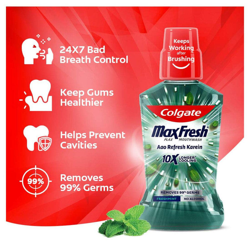 Colgate MaxFresh Longer Cooling 10X Freshmint Mouthwash 250ml Pack of 2