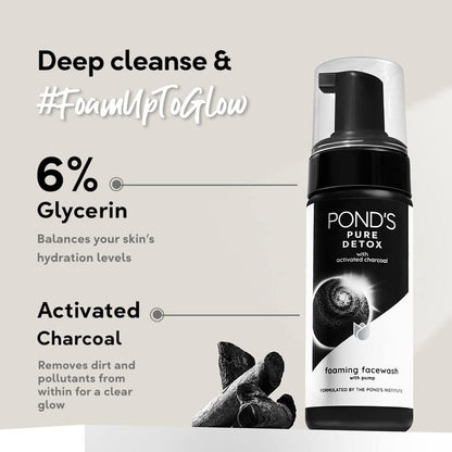 Ponds Pure Detox Activated Charcoal Foaming Face Wash 150ml Pack of 3