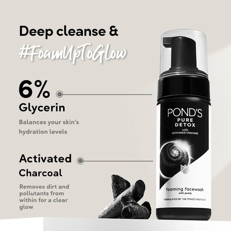 Ponds Pure Detox Activated Charcoal Foaming Face Wash 150ml Pack of 2