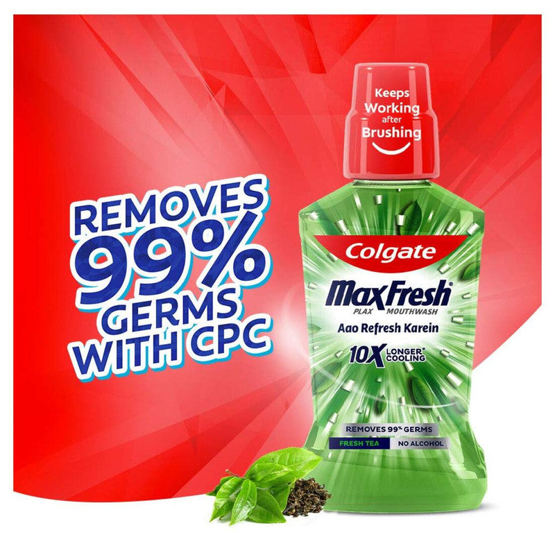 Colgate MaxFresh Longer Cooling 10X Fresh Tea Mouthwash 250ml Pack of 2