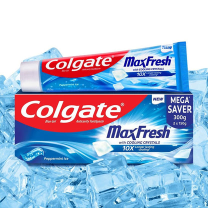 Colgate MaxFresh With Cooling Crystals 10X Peppermint Ice Toothpaste (2X150g) Pack of 2