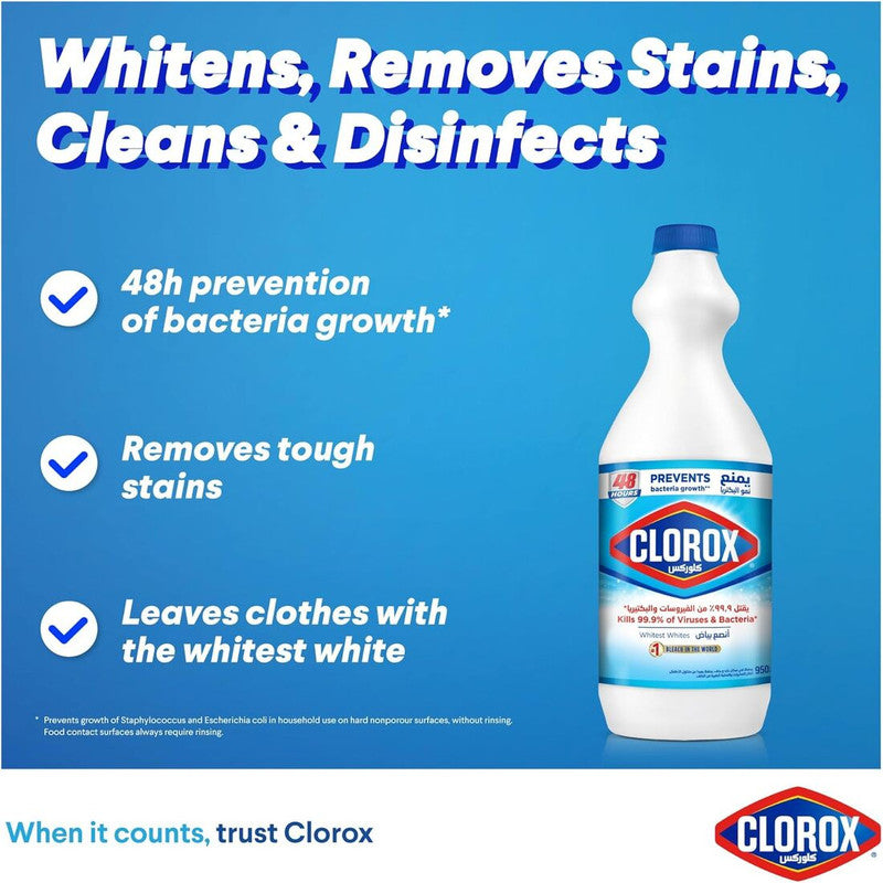 Clorox Kills 99.9% of Viruses Liquid Bleach 950ml Pack of 4