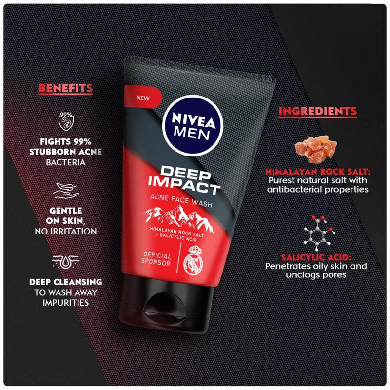 Nivea Men Deep Impact Acne Face Wash (100gm)(Pack of 2)