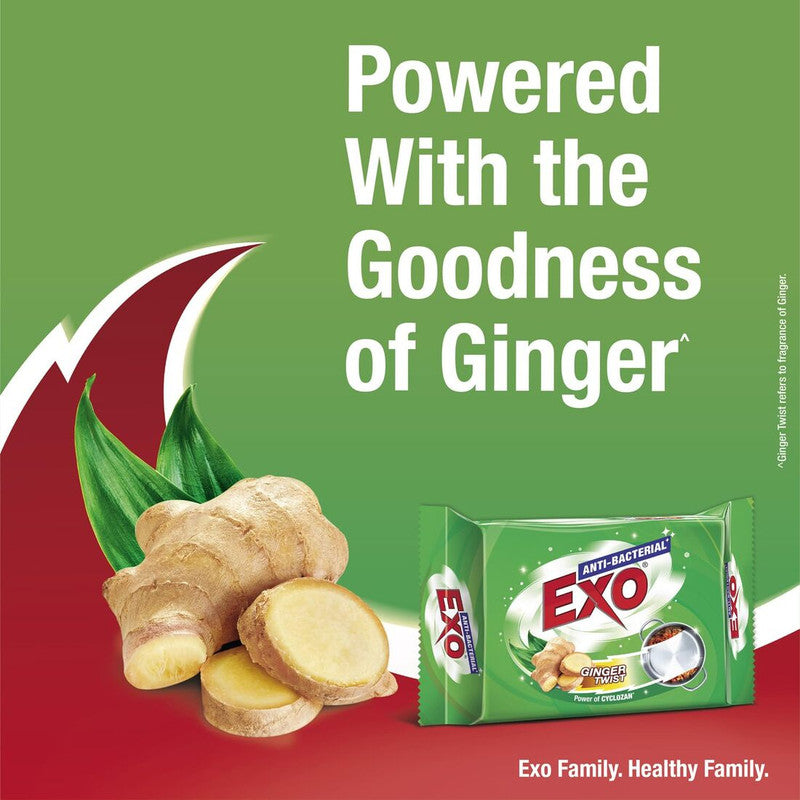 Exo Round Ginger Twist Dishwash Bar Anti-Bacterial 90gm Pack of 4