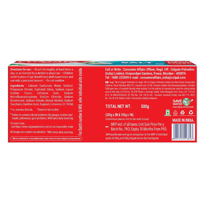 Colgate Active Salt Anticavity Toothpaste (500gm)(Pack of 2)