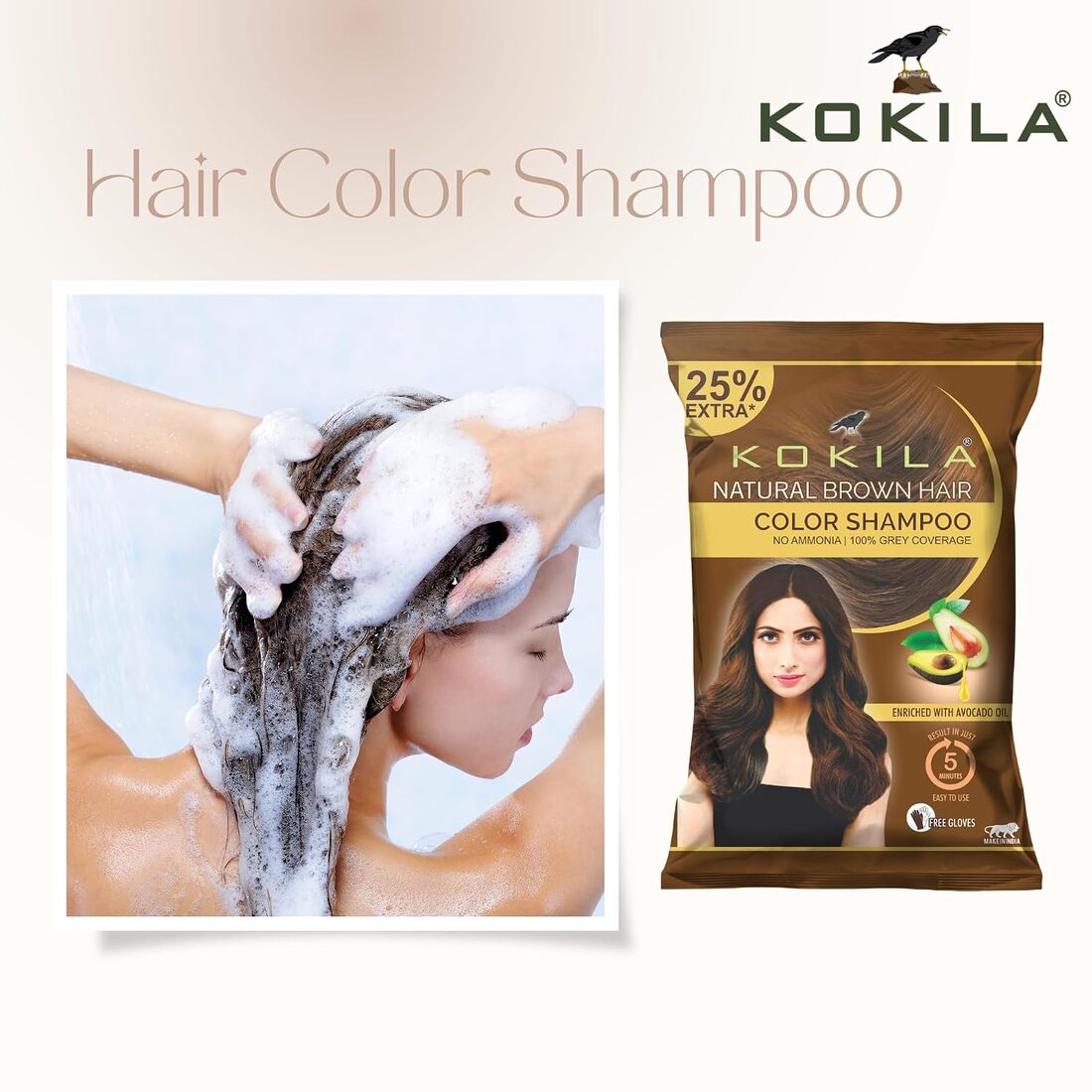 Kokila Natural Brown Hair Color Shampoo 15ml