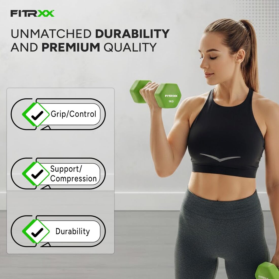 Fitrxx Vinyl Dumbbells 1 kg | Men and Women | Non-Slippery Dumbbell for Home and Gym | Full Body Workout |