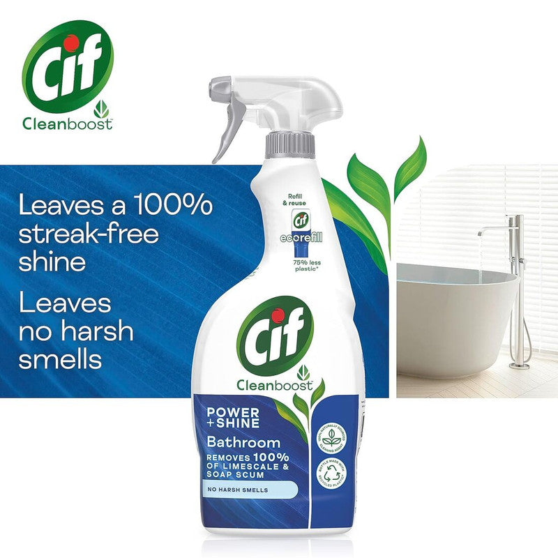 Cif Clean Boost Power + Shine Bathroom Removes 100% Limescale Spray 700ml Pack of 2