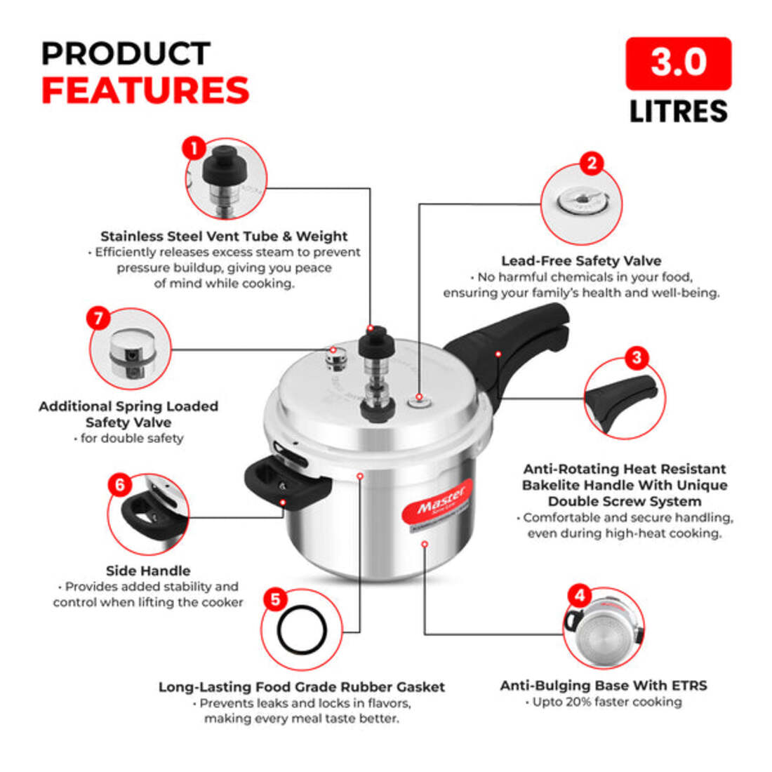 Master Perfect Aluminium Outerlid Pressure Cooker 3L
