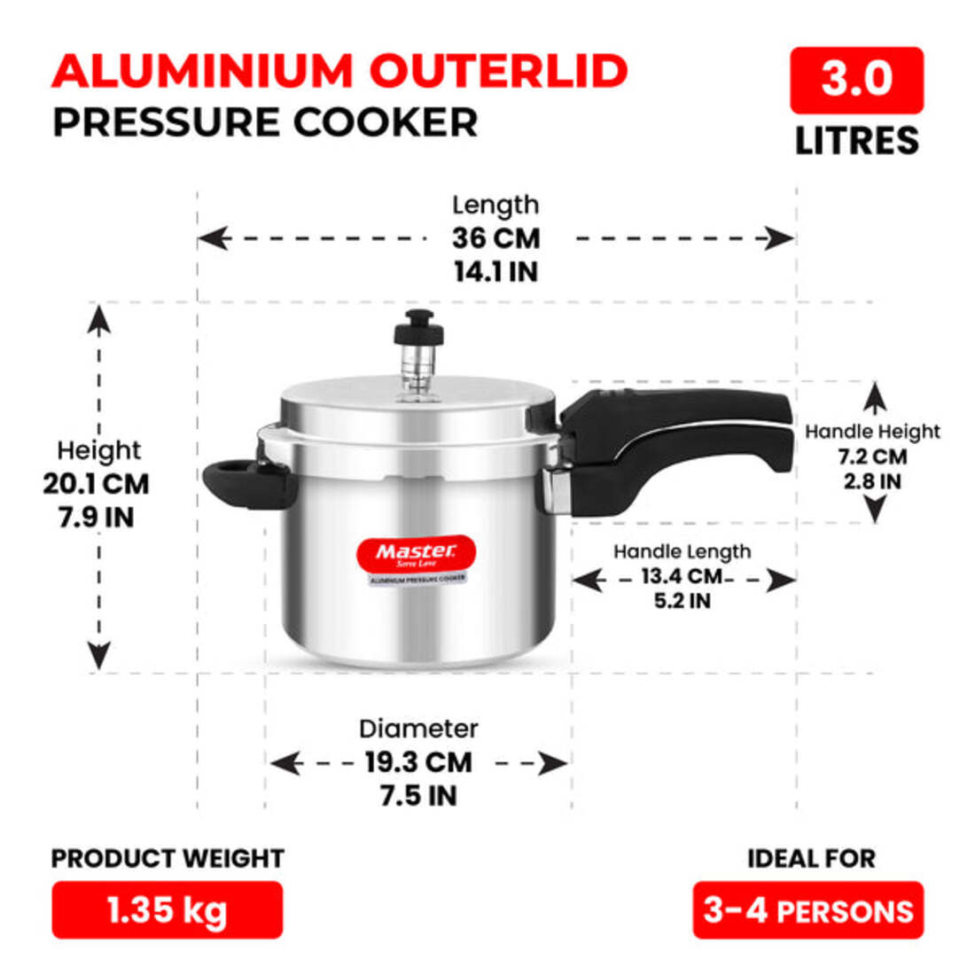 Master Perfect Aluminium Outerlid Pressure Cooker 3L