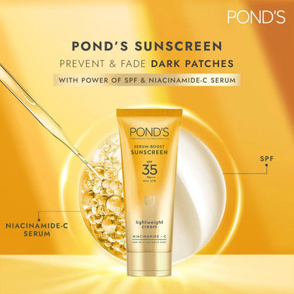 Ponds Serum Boost Sunscreen SPF 35 PA+++ Light Weight Cream 15g Pack of 2