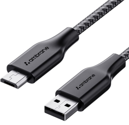 Ambrane Unbreakable 3A Fast Charging 1.5m Braided Micro USB Cable for Smartphones, Tablets, Laptops & other Micro USB devices, 480Mbps Data Sync, Quick Charge 3.0 (RCM15, Black)