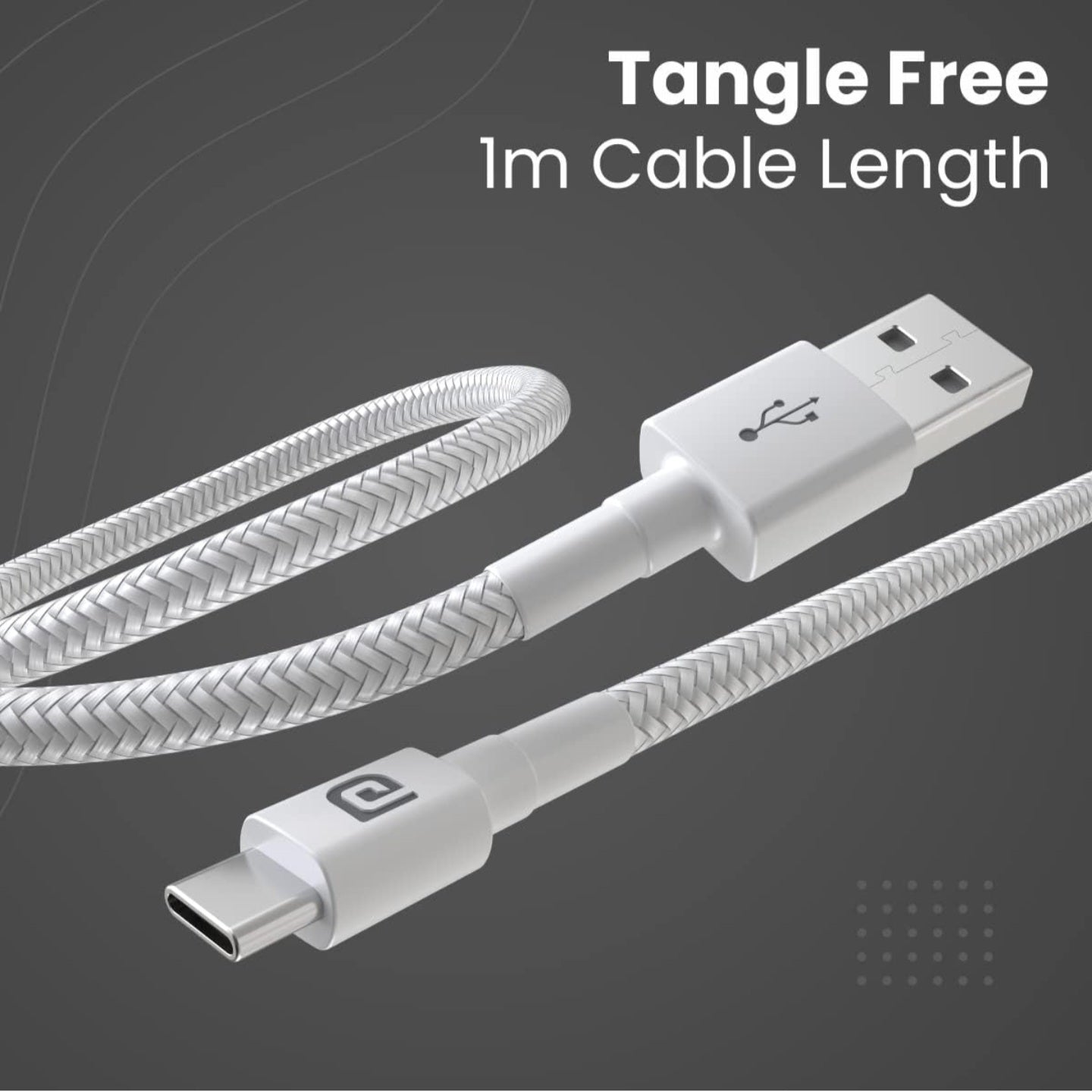 Portronics Konnect B Type C Cable with 3.0A Output, Nylon Braided, Fast Data Sync, Tangle Resistant, 1M Length(White)