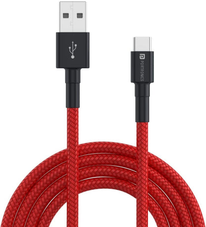 Portronics Konnect B Type C Cable with 3.0A Output, Nylon Braided, Fast Data Sync, Tangle Resistant, 1M Length(Red)