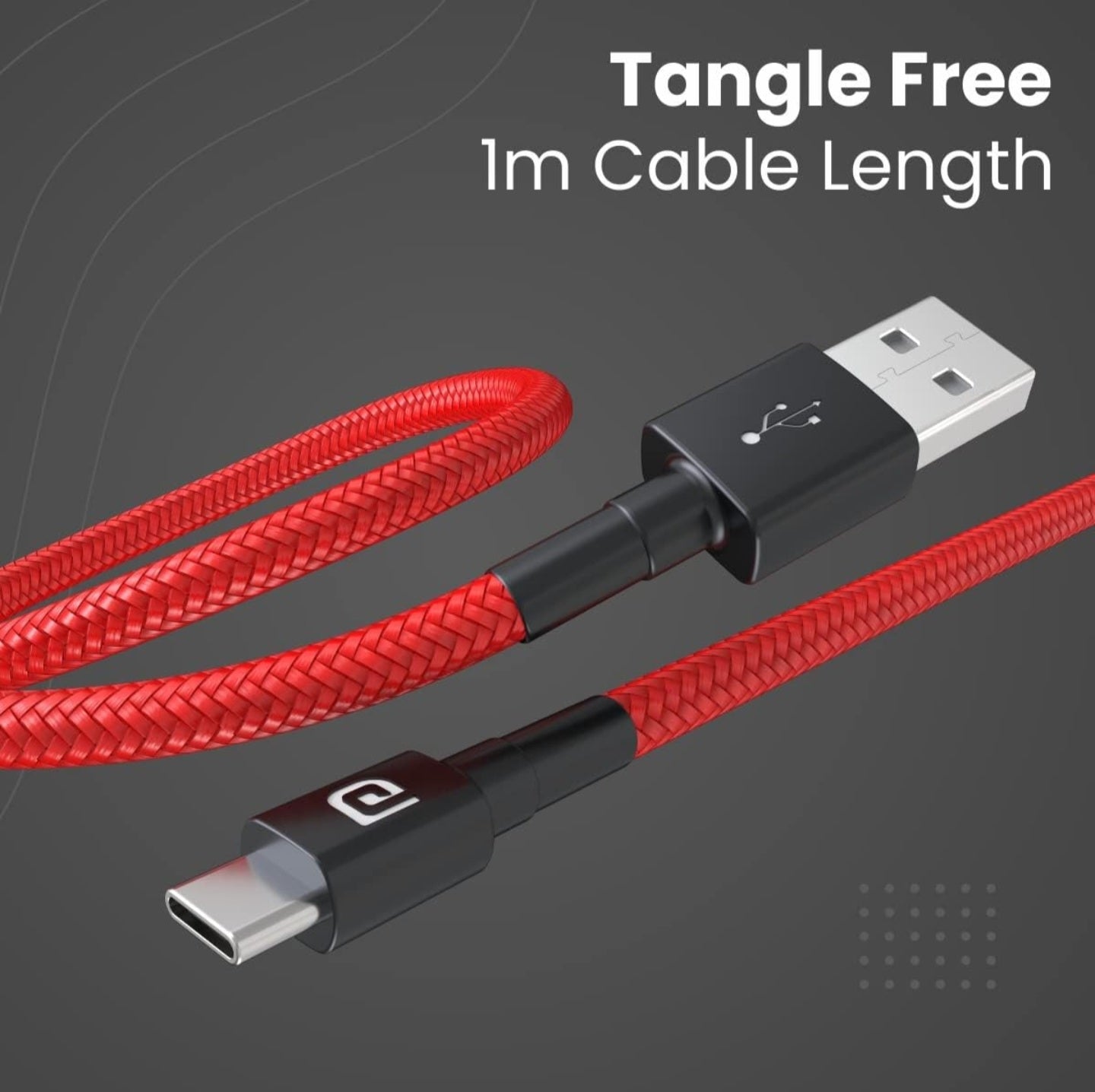 Portronics Konnect B Type C Cable with 3.0A Output, Nylon Braided, Fast Data Sync, Tangle Resistant, 1M Length(Red)